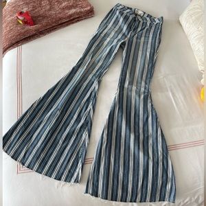 Free People Bell Bottom Stripped Jeans